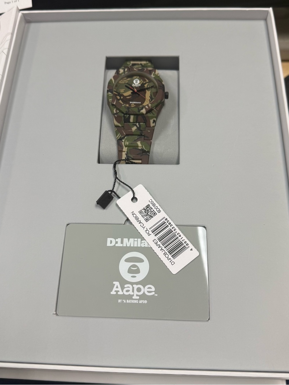 NWT D1 Milano x AAPE A Bathing Ape Green Camo Carbon Watch Limited Edition